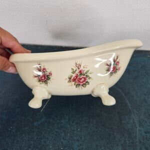 VGT VB Athena Porcelain Claw Foot Tub Soap Dish Floral Design Shabby Chic